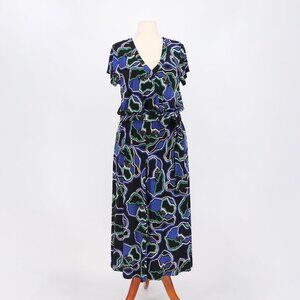 CHICO'S Traveler's Printed Belted Maxi Dress Seafaring Blue Size 2/L
